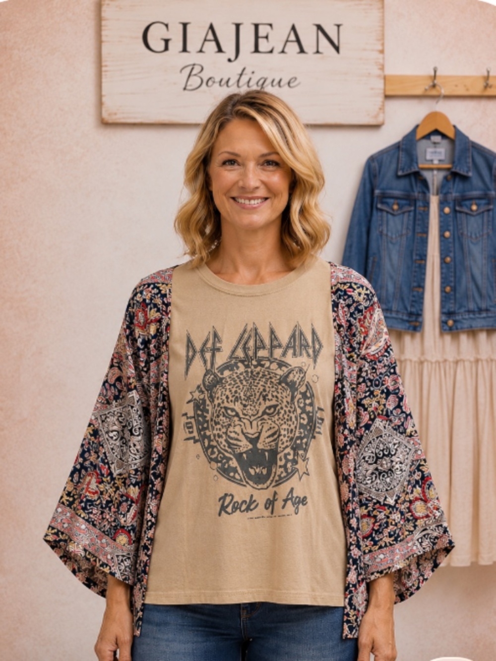 DEF LEOPARD CUSTOM MADE GRAPHIC BATWING TEE TOP ONE SIZE